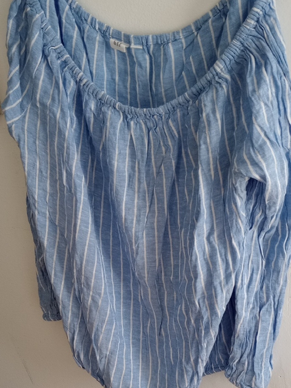 GAP Light Blue and White Striped Off-Shoulder Tunic